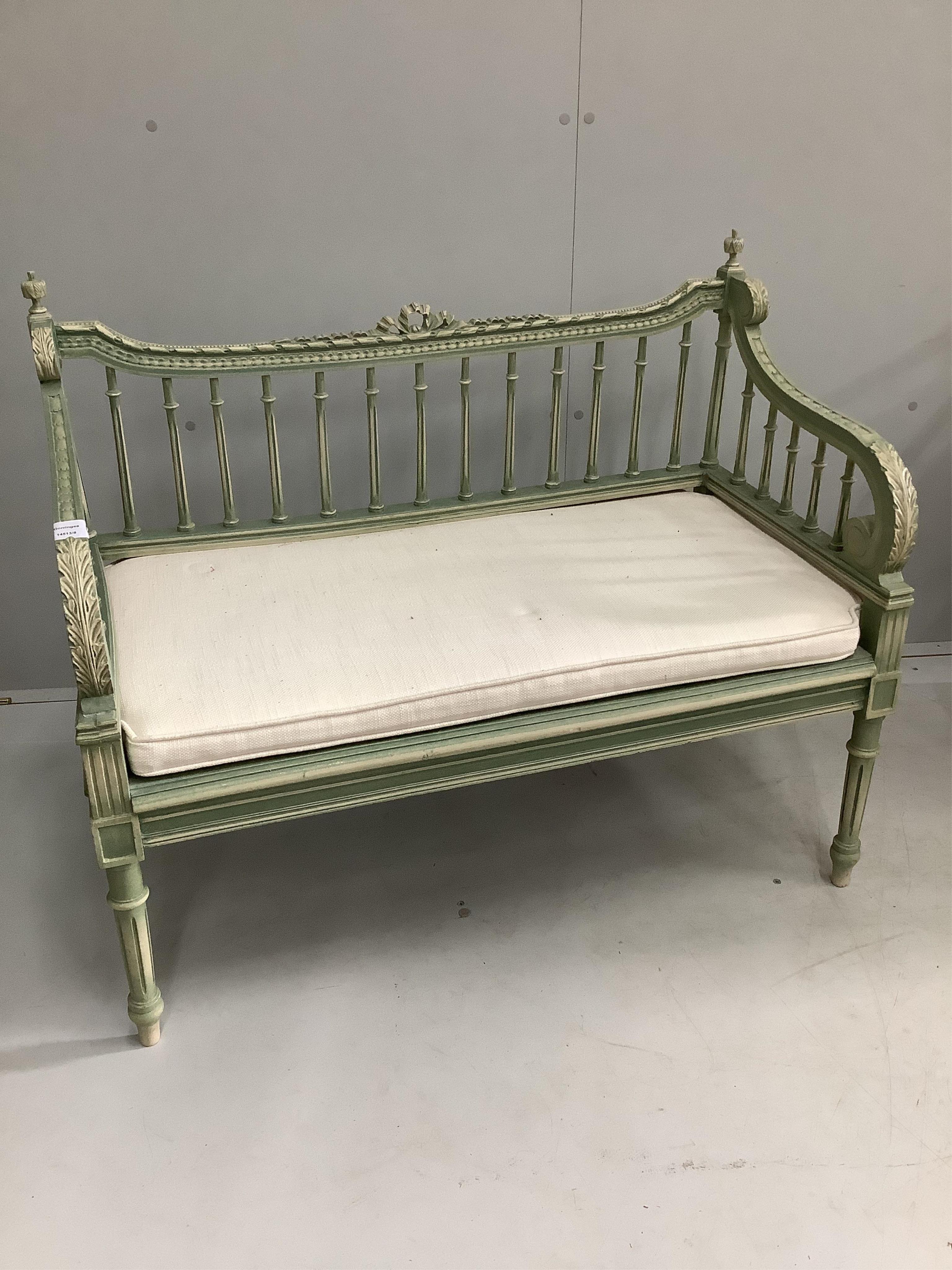 A Victorian style painted cane seat bench, width 94cm, depth 47cm, height 79cm. Condition - good